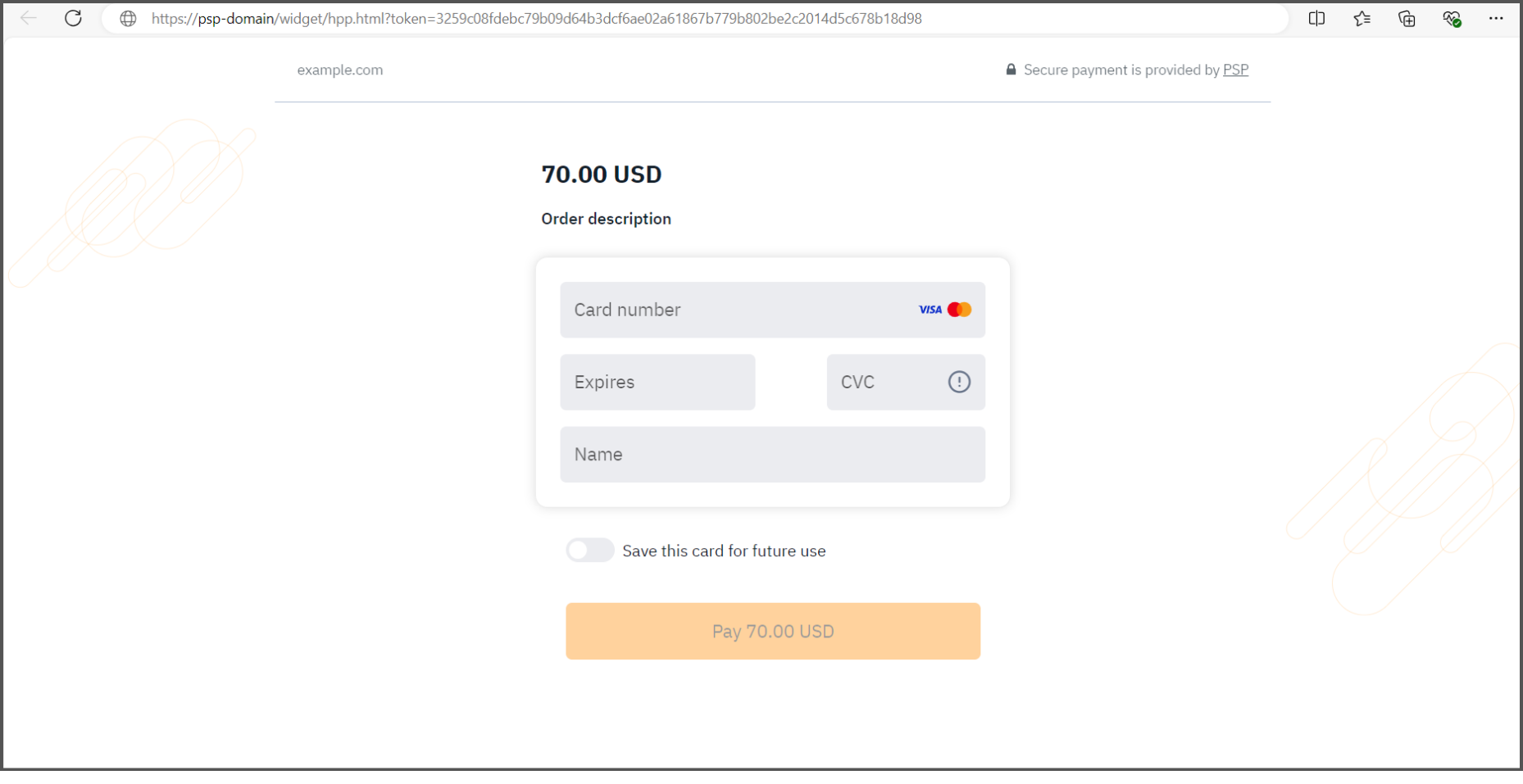 Payment page on E-XEZINE PSP Core domain